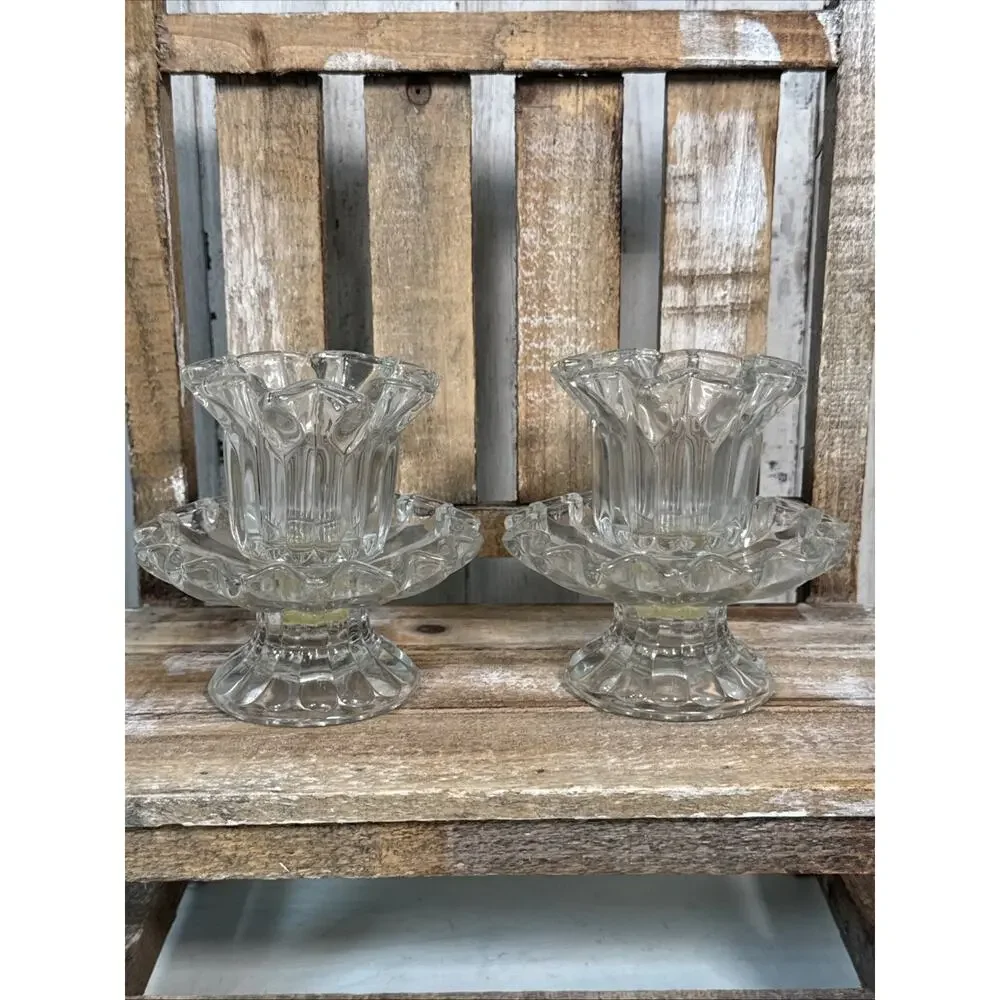 Vintage Partylite Chantilly Crystal Votive Candle Holder Pair P0315 New With Box